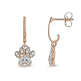 10K Rose Gold 1/10CT TDW Diamond Dog Paw Print Dangle Earrings Love Jewelry for Women Girl by DZON (