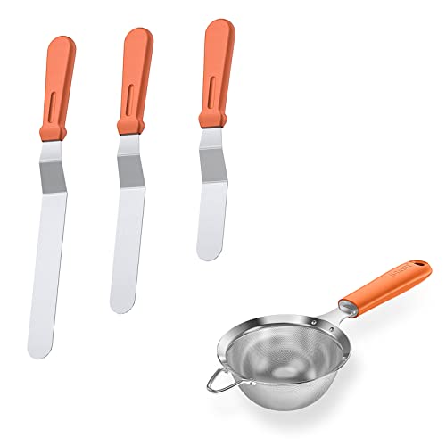 U-Taste 18/0 Stainless Steel Icing Spatula With Pp Plastic Handle, And 18/8 Stainless Steel 3.9 Inch 30 Mesh Strainer (Orange) #TOP10