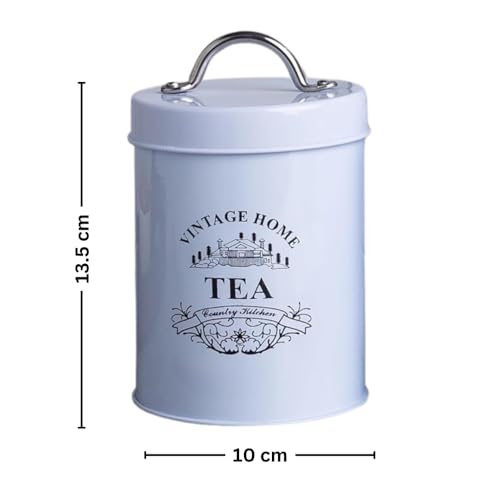 Image of Metallure Home Round Classic Tea Sugar Container Set of 2 | Metal Container for Kitchen Storage | Airtight Jar Set | Food-Safe Tea & Sugar Jars for Kitchen (White)