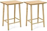 COSTWAY Set of 2 Bar Stools, 25.5” Counter Height Stool with Footrest & Solid Wood Frame, Breakfast Stool, Kitchen Island Stool for Dining Room & Cafe, Natural