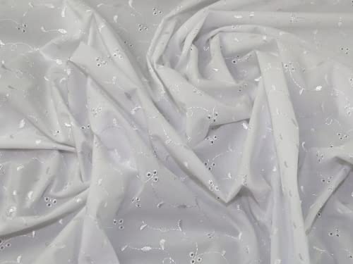Tissu de broderie anglaise à 3 trous - Blanc - Vendu au mètre