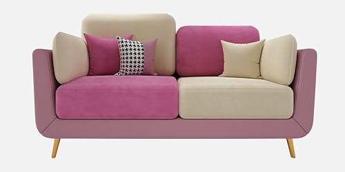 Image of Black Wood Modern Montez Luxurious Velvet 2 Seater Sofa for Bedroom, Living Room, Dining Room, Drawing Room, Home Office in Bug Resistant Wood (Pink & Beige, 2 Seater)