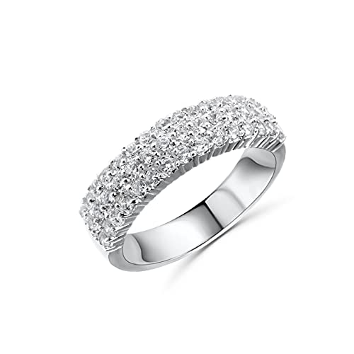 Bague Riviera argent 925 femme large trois rangs avec pierre oxyde de zirconium brillant