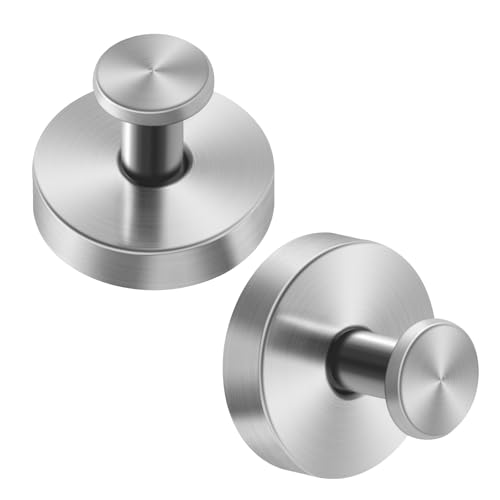 ELIUNG Suction Cup Hooks for Shower, 2 Pack Stainless Steel Bathroom Suction Hooks, Removable Suction Hooks for Hanging, No Drill Towel Hooks, Hook for Shower Wall Glass (Sliver)