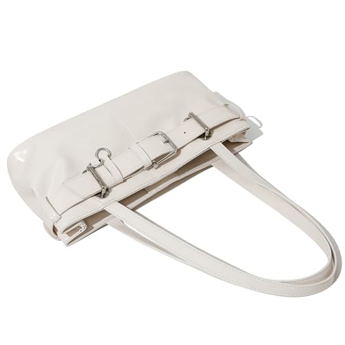 Women's Vegan Leather East West Y2K Buckle Belt Satchel Tote Shoulder Bag3