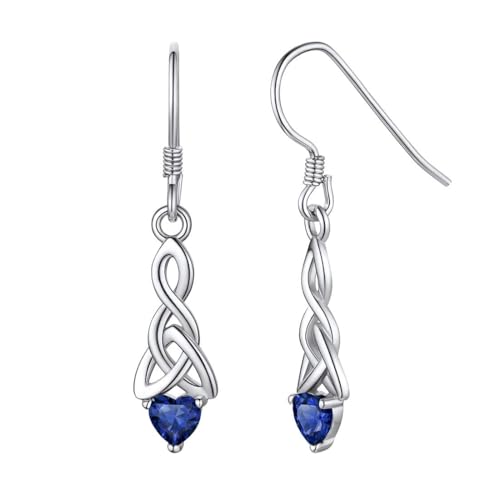 ChicSilver Sparkling Heart Birthstone 925 Sterling Silver Celtic Knot Dangle Hook Earrings (with Gift Box)