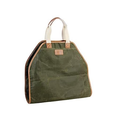 DKSooozs Bolsa de transporte de troncos de lienzo, Tote de madera, piezas de repuesto para estufa de chimenea, soporte para leña con asas para camping ArmyGreen