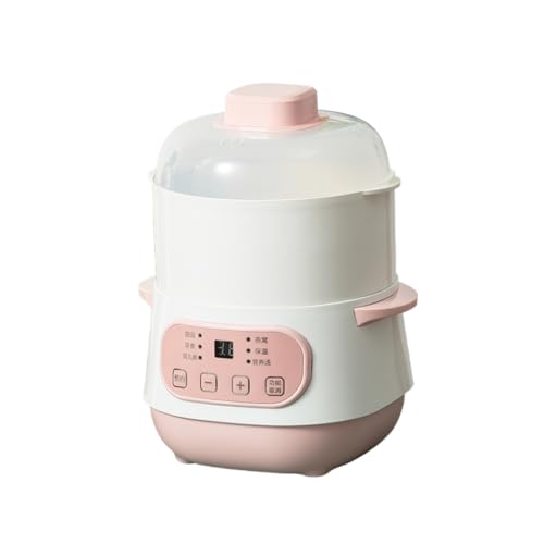 AOUTN 電気シチューポット、全自動家庭用、多機能、セラミックノンスティックポット、お手入れ簡単、タイマー機能、防水、健康的な電気シチューポット (ピンク,蒸し器付き)