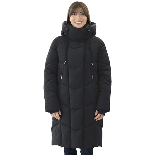 Nine West Women’s Long Puffer Coat with Hood | 40.5 Inch Quilted Winter Jacket, High Collar, Zip Pockets – Black (X-Large)