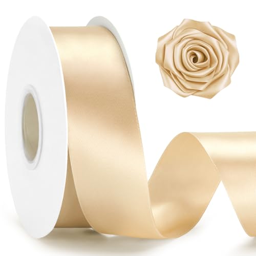 KINGLAKE Double Faced Champagne Gold Satin Ribbon - 1-1/2 Inch x 50 Yards
