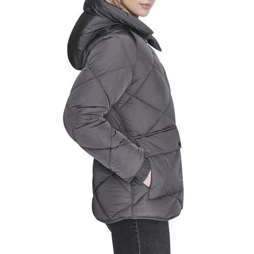 Kenneth Cole Women's Diamond Quilted Crinkle Nylon Puffer with Attached Hood3