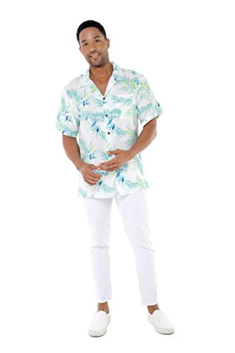 Matchable Hawaiian Luau Father Son Men Aloha Shirt or Boy Aloha Shirt in Orchid Breeze White2