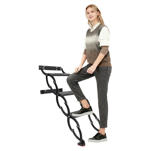 3-Step Wall-Mounted Folding Ladder, Telescoping Step Ladders, Retractable Folding Stair, for Garages, Basements, Warehouses, Each Step Supports 440 lbs with 5.11 in Width (Black, 3-Step)