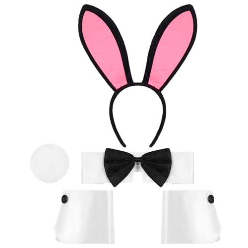 DIVINA VITAE Bunny Kostüm Bunny Girl Cosplay Suit Set Schwarz Rosa Hasenohren Haarreif Fliege Manschetten Schwanz für Damen Ostern Halloween Cosplay...