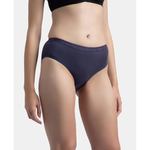Image of Jockey 3006 Women High Coverage Super Combed Cotton Elastane Stretch Mid Waist Hipster with Exposed Waistband (Pack of 3, Colors & Prints May Vary)