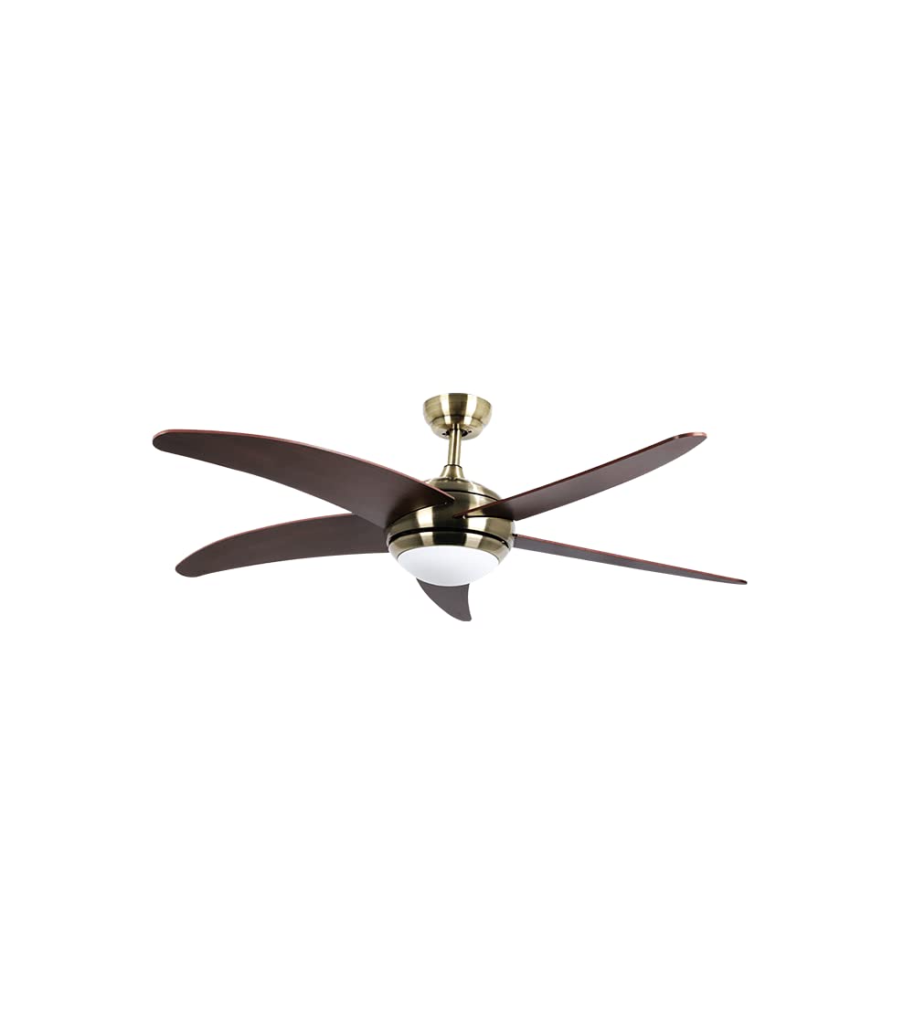 Bastilipo - Malibú NIQUEL 3 LED - Ventilador de techo con mando a distancia y luz LED - 5 Palas reversibles - 132 cm - Color Nogal + Haya