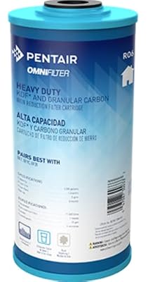 Pentair OMNIFilter RO6 Carbon Water Filter, 10-Inch, Whole House Heavy Duty KDF and Granular Carbon Iron Reduction Replacement Cartridge, 10" x 4.5", 5 Micron, Blue