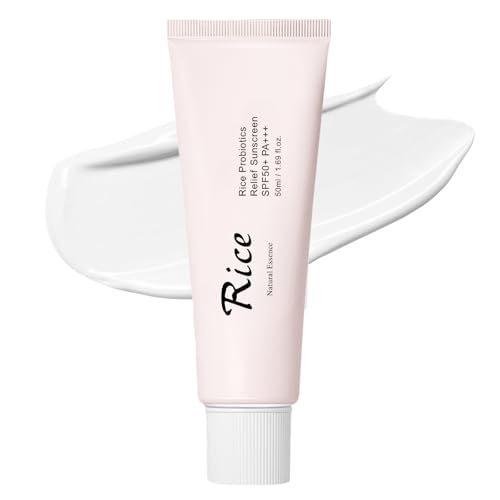 Rice Sunscreen SPF 50+, Relief Sun Rice + Probiotics SPF 50 + Sun Cream, Moisturizing Organic Suncream Factor 50 for Face Body, Korean Sunscreen, Refreshing, Lightweight, 50ml
