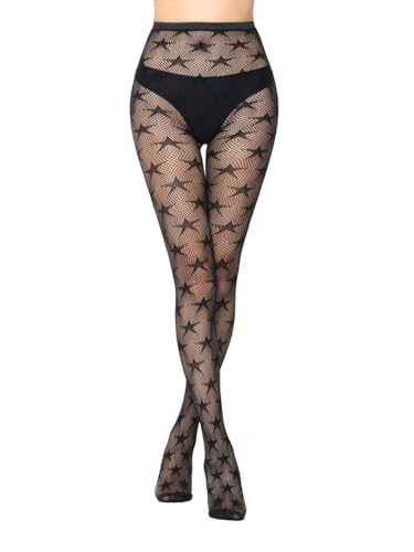 Malustar Medias de red estampadas, Estrellas, S-L