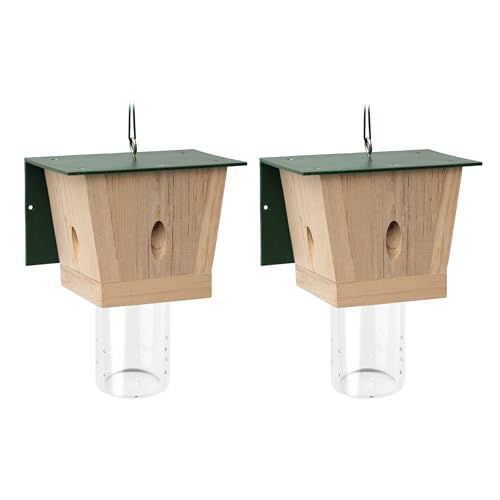 Carpenter Bee Trap for Outside - Green Pentroof Shed Style Nature Hanging Wood Carpenter Bee Traps...