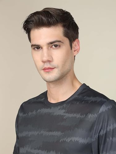 Image of TECHNOSPORT Men's Polyester Slim Fit All Over Print Crew Neck Half Sleeve T-Shirt with Technocool+,SPF50+ and Quick Dry