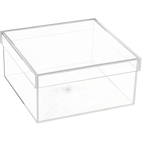 Yeeco Clear Acrylic Boxes with Lid Acrylic Storage Cube Containers with Lids, Plastic Square Boxes 7.92×7.92×3.93 Inches for Candy, Cotton Ball, Beads, Tiny Arts, Watches, Earring, Cosmetics Cover