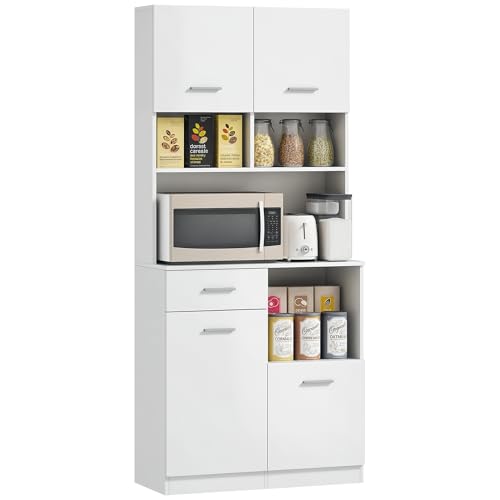 HOMCOM Küchenschrank, Hochschrank mit verstellbaren Regal, Schublade, Buffetschrank mit Soft-Close-Tür, Vitrinenschrank Aufbewahrungsschrank für Küche Esszimmer 80x35x180 cm Weiß HOMCOM Küchenschrank, Hochschrank mit verstellbaren Regal, Schublade, Buffetschrank mit Soft-Close-Tür, Vitrinenschrank Aufbewahrungsschrank für Küche Esszimmer 80x35x180 cm Weiß