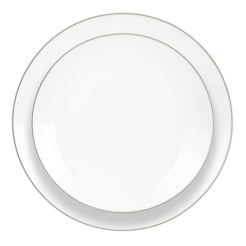 Élégant Ensemble d'Assiettes Réutilisables, Couleur au Choix avec Bordure Dorée, 16 Pièces, Grande 23cm-Petite 19cm,Plastique PVC Brillant,Lavable...