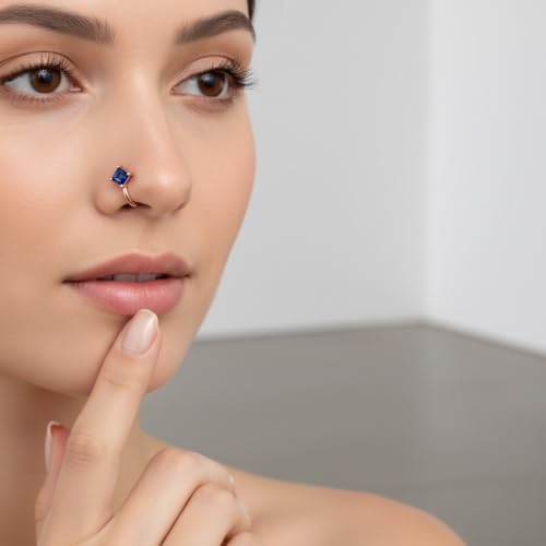 Image of Nilu's Collection Rose Gold American Diamond Non Piercing Nose Pin for Women | Elegant Flower Nose Stud | Minimal Clip-On Nose pin | Anti-Allergy | Anti-Tarnish | Office Wear | Daily Wear | office Wear | Non Piercing