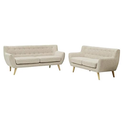 Modway Remark Mid-Century Modern Upholstered Fabric, Loveseat and Sofa, Beige