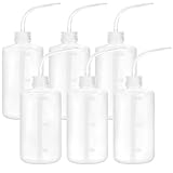 DEPEPE 6pcs 500ml Plastic Safety Wash Bottles - Lab Squeeze LDPE Squirt Tattoo Bottle With Narrow Mouth and Scale Labels (17oz x 6)