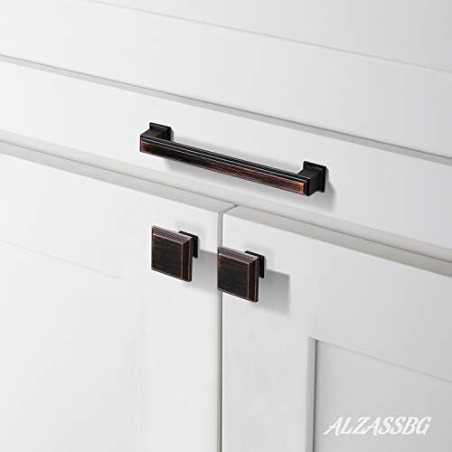Alzassbg AL6071ORB Oil Rubbed Bronze, 1.3 Inch(32mm) Cabinet Hardware Square Knobs for Cupboard and Drawer 10 Pack