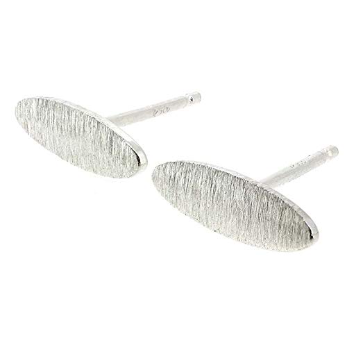 Slim Surfboard Oval Stud Earrings Brushed Sterling Silver