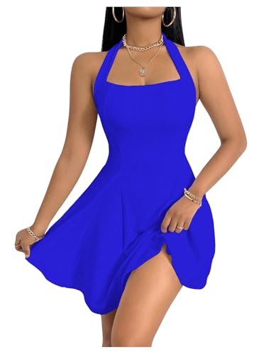 Milumia Minivestido feminino frente única frente única evasê flare festa clube vestidos curtos, Azul