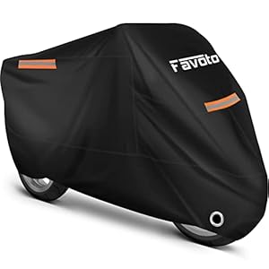 Favoto Motorrad Abdeckplane Outdoor Motorradabdeckung XXL 210T Oxford Stoff Abdeckhaube Indoor Motorradplane Staubdicht mit Wasserdichten Streifen verbessertes Schlossloch Schwarz (245cmx105cmx125cm)