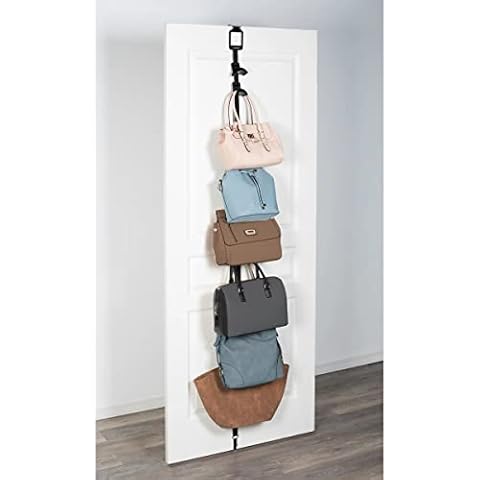 J&V TEXTILES Over The Door Purse Organizer | Purse Organizer for Wall | Purse Organizer for Closet | Updated Design | New Clips | Holds Up to 8 Bags | Black Cover