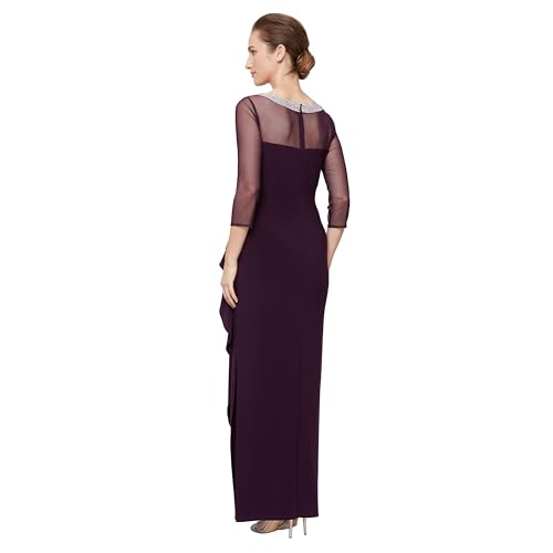 Alex Evenings Women's Long Matte Jersey Mother of The Bride Dress with 3/4 Illusion Sleeves (Petite and Regular Sizes)2