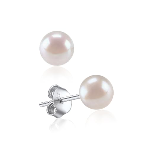 Boucles D'oreilles Perles Blanches 6 mm Petites Boucles d'oreilles Argent 925 avec Perle de Culture Cartilage Bijoux Élégant Idée Cadeau Femme Fille