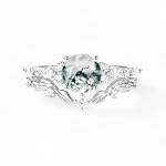 Natural Moss Agate Bridal Ring Set for Women Leaf Wedding Ring Set with 1CT Round-cut Moss Agate Engagement Ring Set 925 Sterling Silver 10K 14K 18K Gold - Image 5