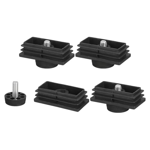 Image of uxcell 4 Set Leveling Feet, 30x60mm Plastic Adjustable Furniture Leg Leveling Rectangle Tube Insert Screw-in Glide Levelers Fit Hole 30mm for Table Chair Furniture, Black
