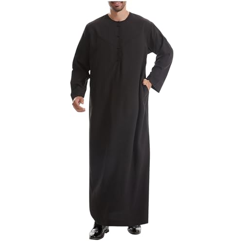Long Sleeve Muslim Thobe for Men, Mens Caftans Big and Tall Arabic Clothes Islam Muslim Thobes Jalabiya2