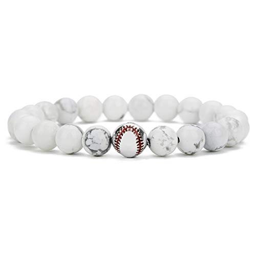 Linsoir Beads Trendy Baseball Bracelet Lava Stone/White Howlite/Matte Black Stone Beaded Bracelet Sports