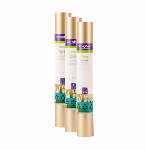 Image of Cricut Everyday Iron On, Gold, 3-Pack of 2ft Rolls (12 inchx24 inch) Heat Transfer Vinyl for Shirts, Hats, Decor & More