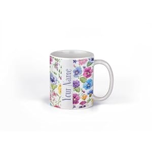 Personalized Flower Pattern Mug – Ceramic Coffee Mugs with Name Customization – Unique Gift for Her or Him (Pansy flowers)