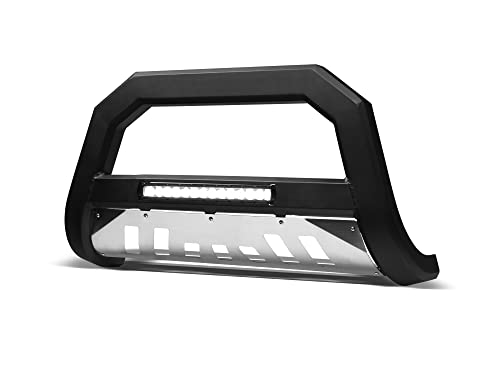 Image of Armordillo 8705209 AR Series Aluminum Bull Bar with LED Light Bar - Matte Black with Aluminum Skid Plate Fits 2019-2021 Chevy Silveardo /GMC Sierra 1500
