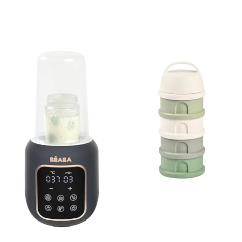 BÉABA, 1 Calienta Biberones/Esterilizador y 1 Bote Medidor, Calienta Leche Multifuncional: 5 Modos, Baño María, Calienta Tazas, Descongelación, Modo Rápido, Modo Esterilización, Multi Milk