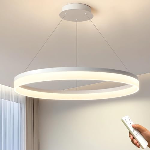 Lustre suspension anneau LED intérieur blanc 50cm réglable cuisine