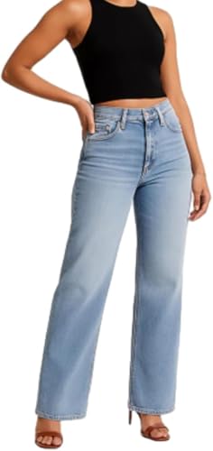 Valvari Jeans, Valvari Mid-Low Rise Stretch Jeans, Tummy Control Baggy Straight Leg, Slim and Fashionable