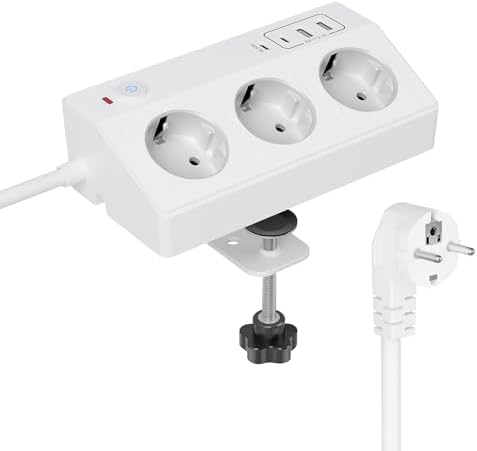Thuis Kantoor Organisatie STGAROT Tafelstopcontact Met USB-C - 3 Stopcontacten, 4 USB (PD 20W), 2m Kabel, Overspanningsbeveiliging, Wit Stekkerdoos Usb