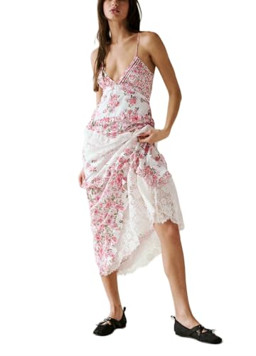 Image of SOOKABEILA Women Y2k Boho Maxi Dress Floral Lace Sheer Tiered Flowy Cami Long Dress 2025 Summer Smocked Beach Sundress